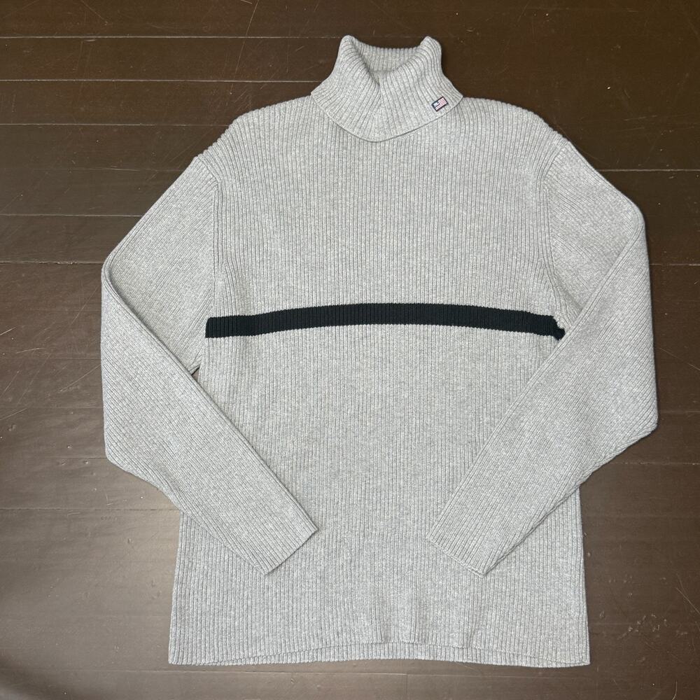 Polo Jeans Co Ralph Lauren Ribbed Turtleneck Sweater Gray Stripe XL